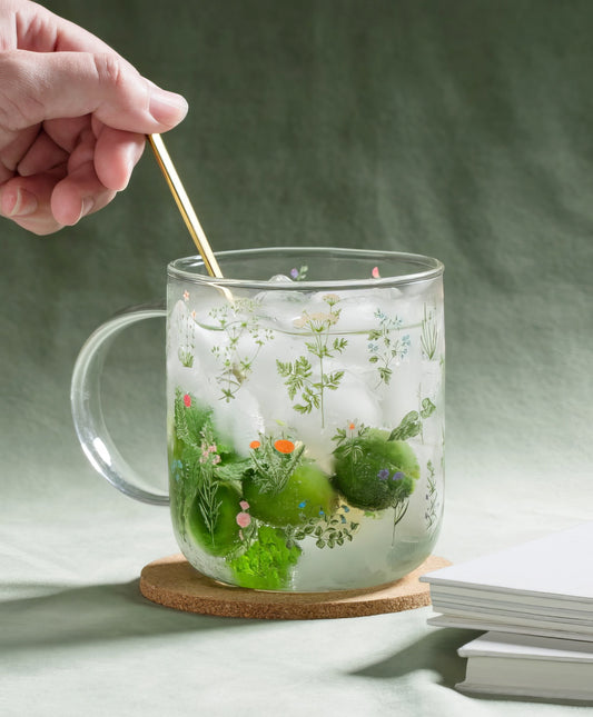 Garden Flower Theme Glass Coffee Mug 450ml