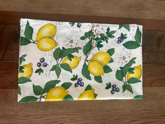 Cotton Tea Towels Lemons & Blueberry Floral 16x27