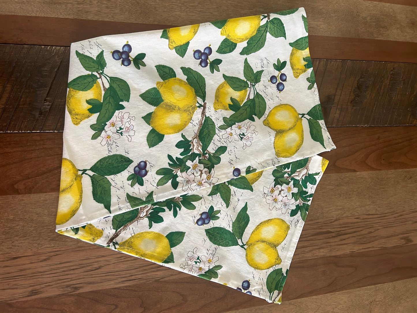 Cotton Tea Towels Lemons & Blueberry Floral 16x27