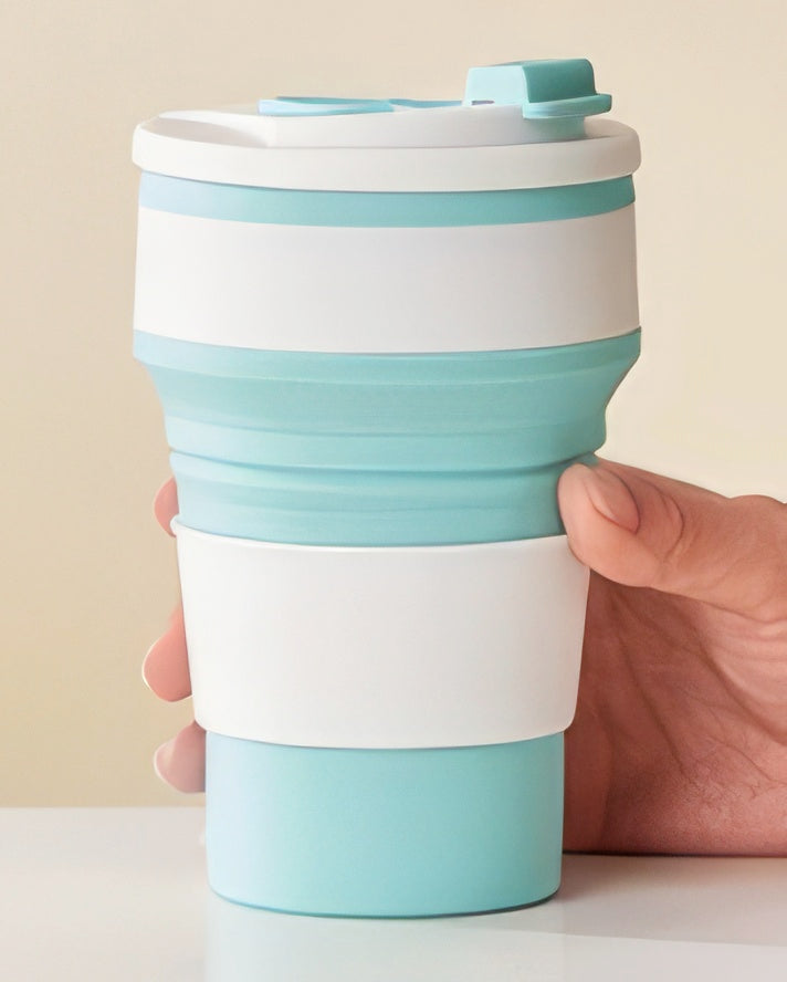 Silicone Collapsable Cup 16 oz cup in Blue and White
