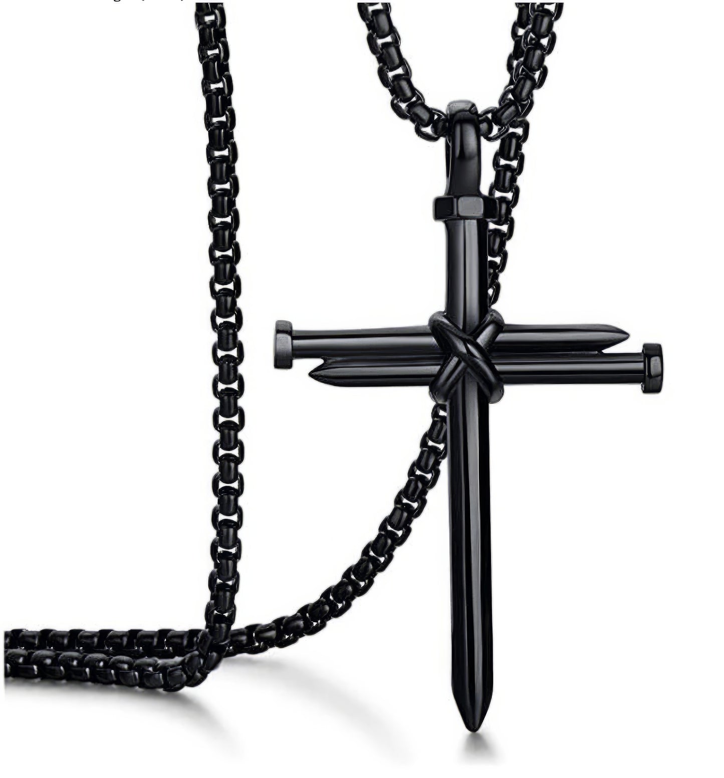 Titanium Steel Nails Cross Pendant Necklace in Black