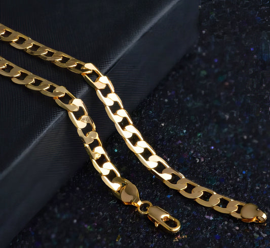 18K Gold Classic 8mm Sideways Chain Necklaces 50cm
