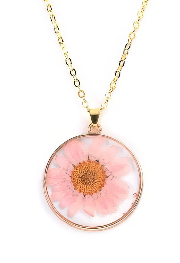 Transparent Acrylic Preserved Flower Charm Necklace in Pink