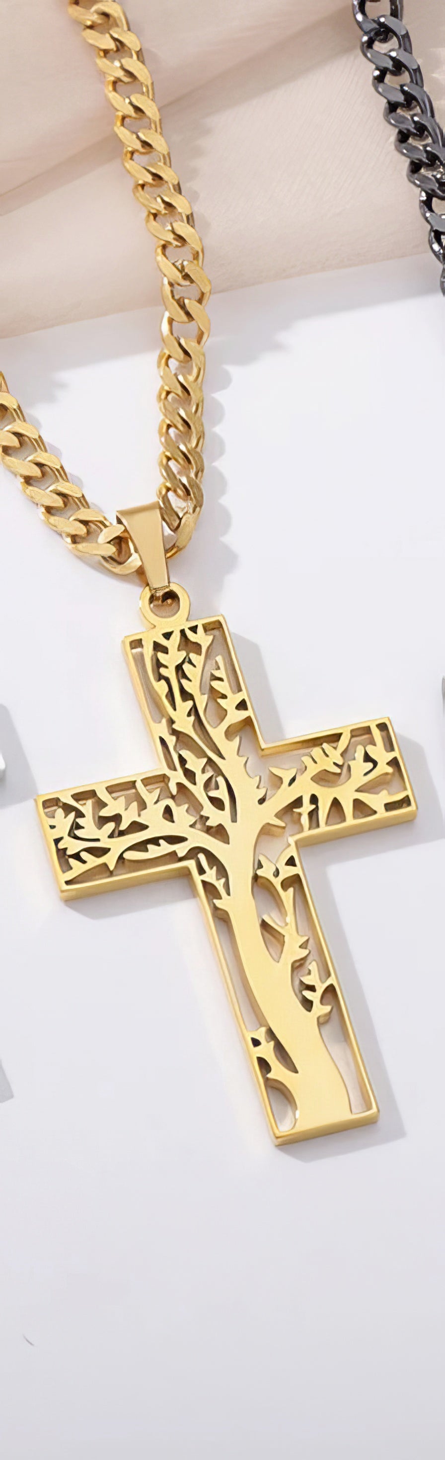 Tree of Life Design Cross Pendant Necklace in Gold