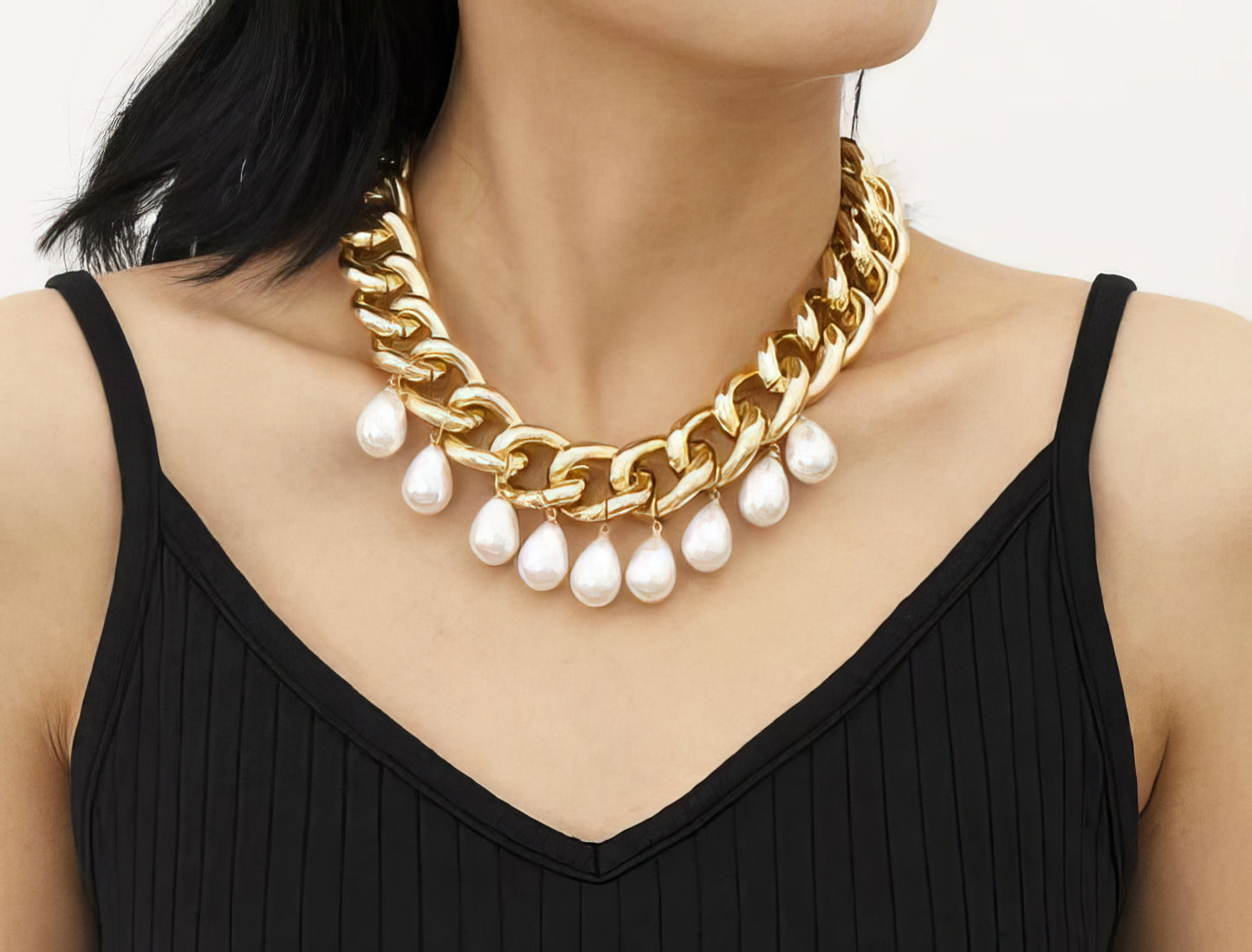 Pearl Bib Necklace in Gold