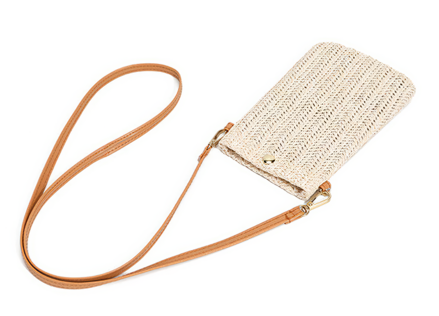 Woven Rattan Crossbody with Leather Strap in Cream