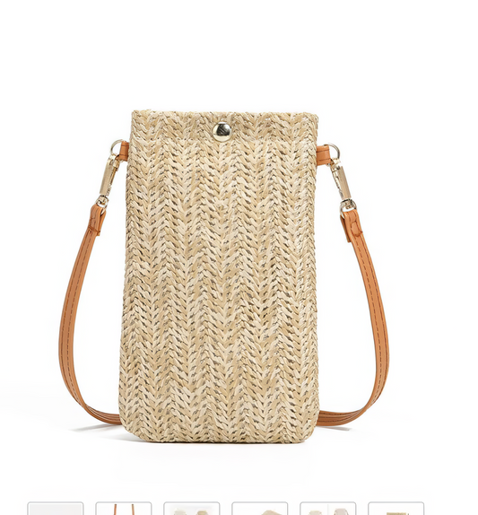 Woven Rattan Crossbody with Leather Strap in Brown Sugar