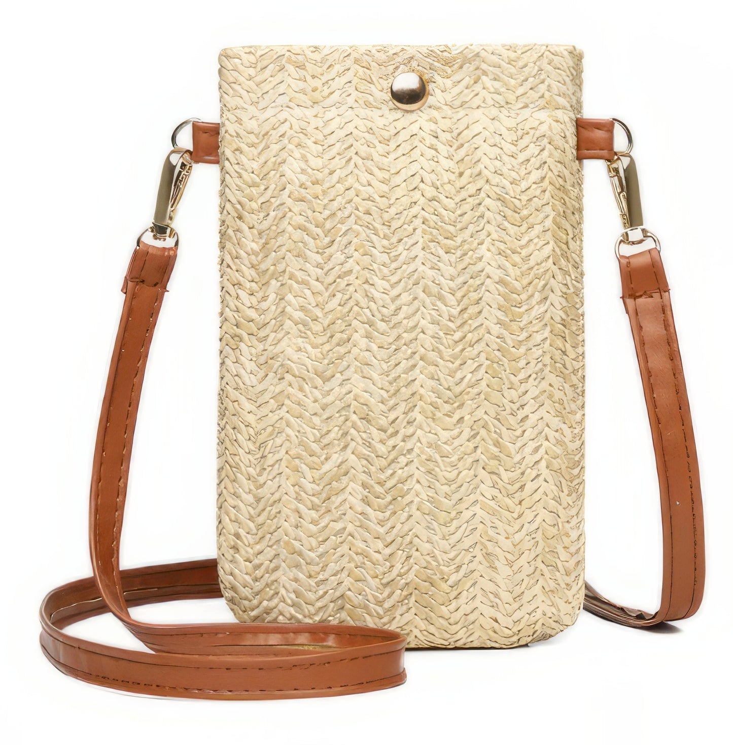 Woven Rattan Crossbody with Leather Strap in Brown Sugar