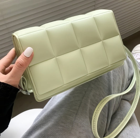 Exquisite Pleated Padded Shoulder Cross-Body Flip Snap Closure Bag with Leather Strap in Lime Green