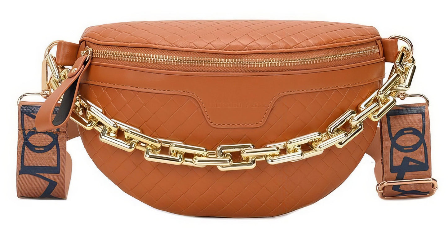 Luxruy Leather  Designer Waist Bag Fanny Pack in Butterscotch with Chain