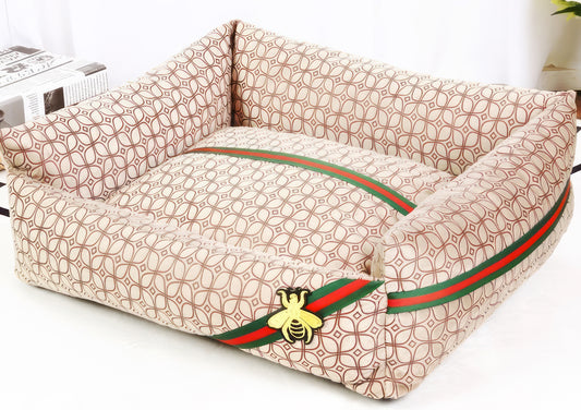 Gucchewi Bee Logo Striped Dog Bed