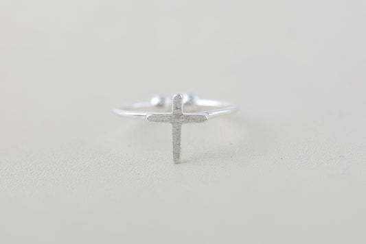 925 Sterling Silver Adjustable Cross Ring in Silver