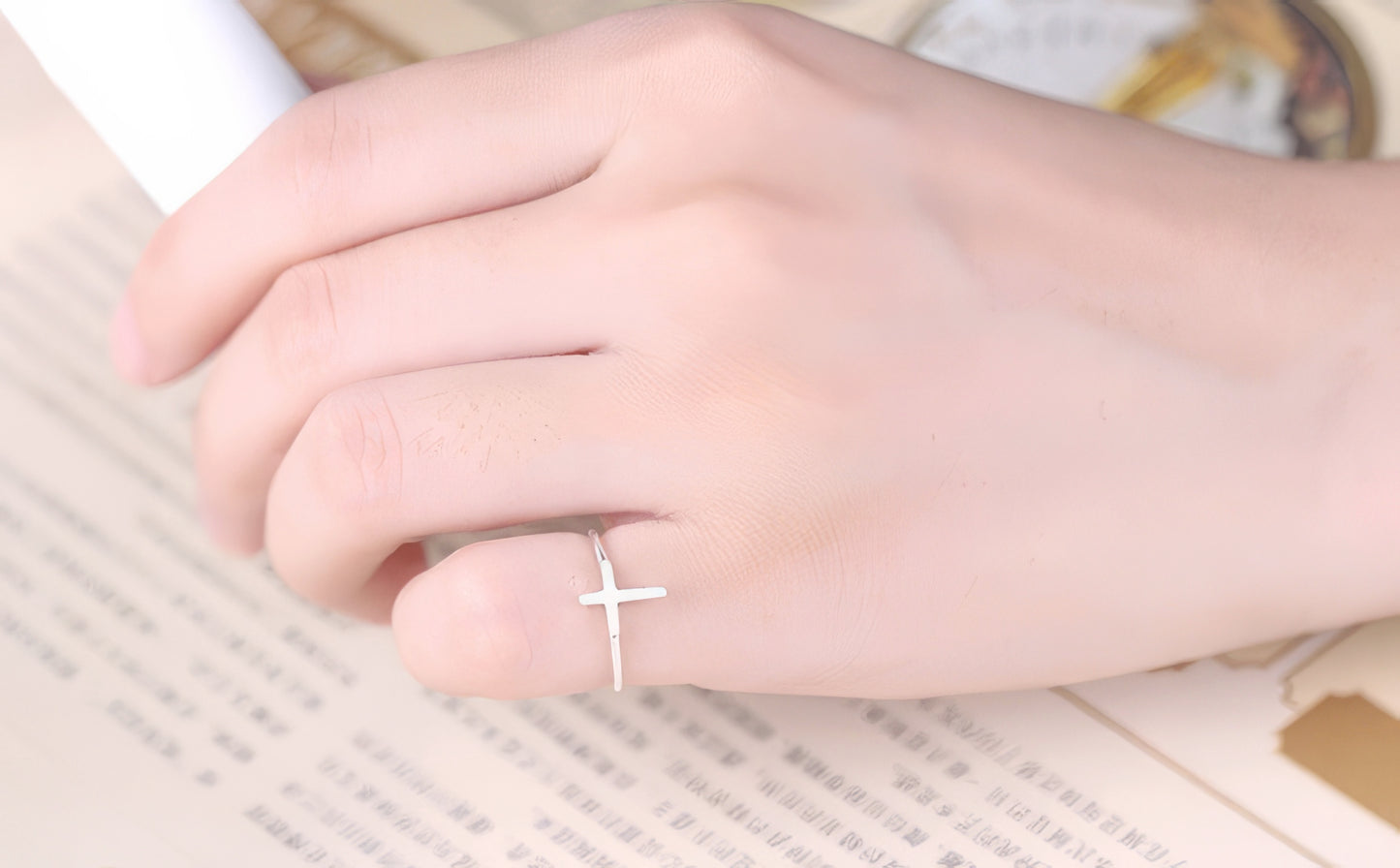 925 Sterling Silver Adjustable Cross Ring in Silver