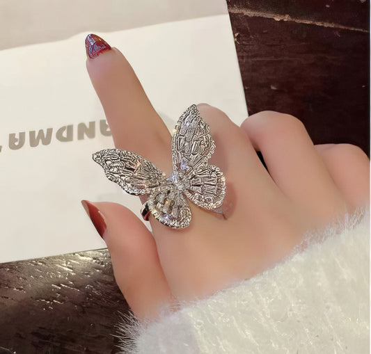 CZ-inlaid Zircon Butterfly Ring in Silver