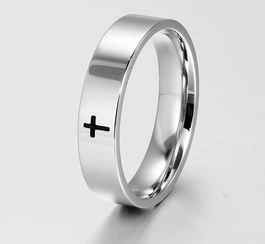 6mm Stainless Steel Cross Ring Size 11