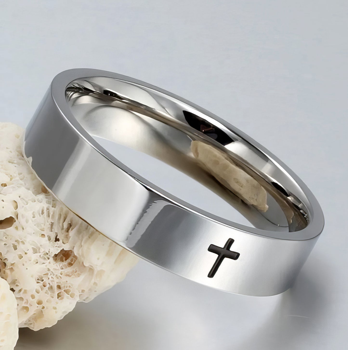 6mm Stainless Steel Cross Ring Size 10