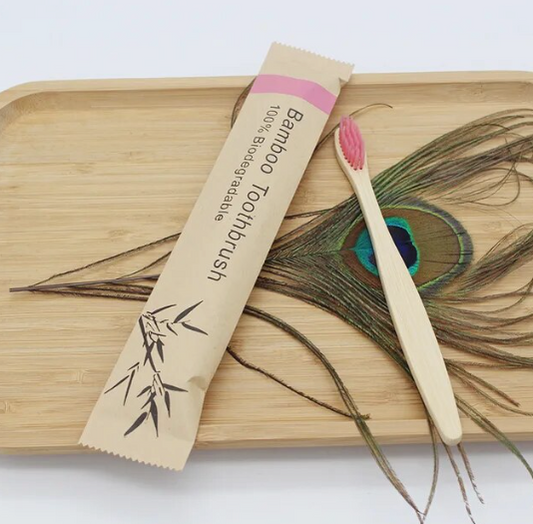 All Natural Bamboo Toothbrush with Charcoal Bristles in Pink