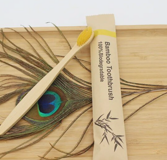 All Natural Bamboo Boxed Toothbrush with Charcoal Bristles in Yellow
