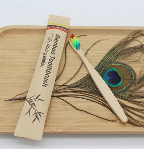 All Natural Bamboo Toothbrush with Charcoal Bristles in Rainbow