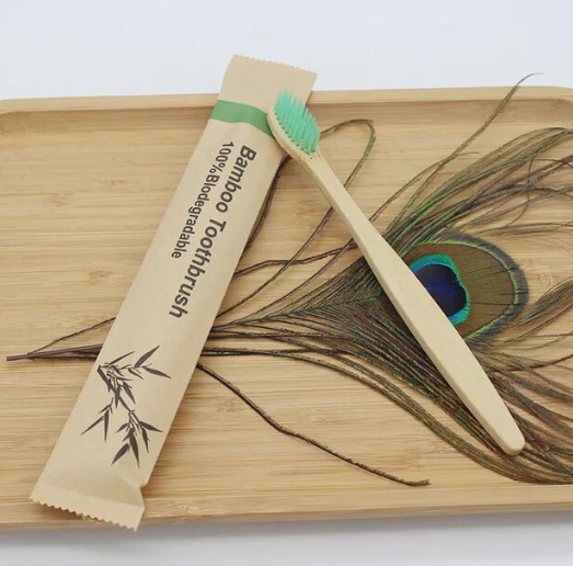 All Natural Bamboo Toothbrush in Green