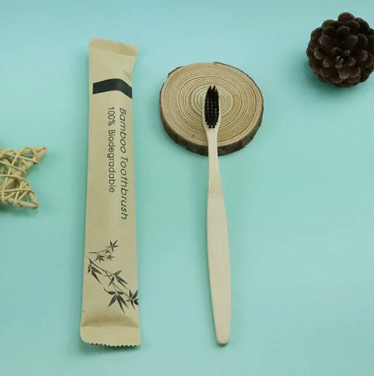 All Natural Bamboo Toothbrush with Charcoal Bristles in Black