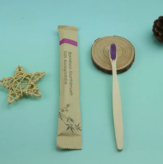 All Natural Bamboo Toothbrush with Charcoal Bristles in Purple