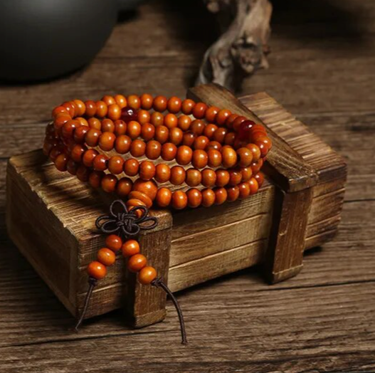 6mm Natural Sandalwood  Beaded Bracelet in Orange