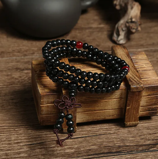 6mm Natural Sandalwood  Beaded Bracelet in Black and Ebony
