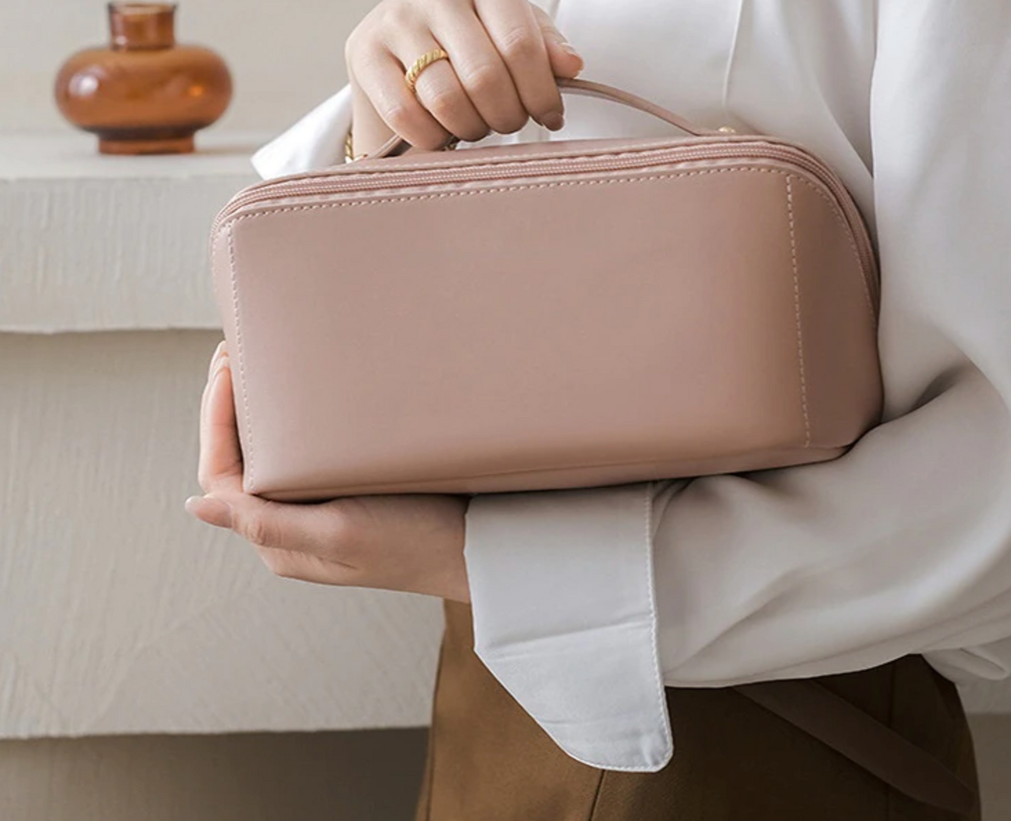 Cosmetic Organizer Bag PU Leather in Blush