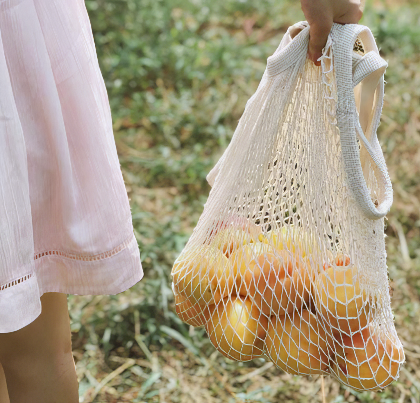 Portable Reusable Cotton Mesh Grocery Bag in Cornflower Blue