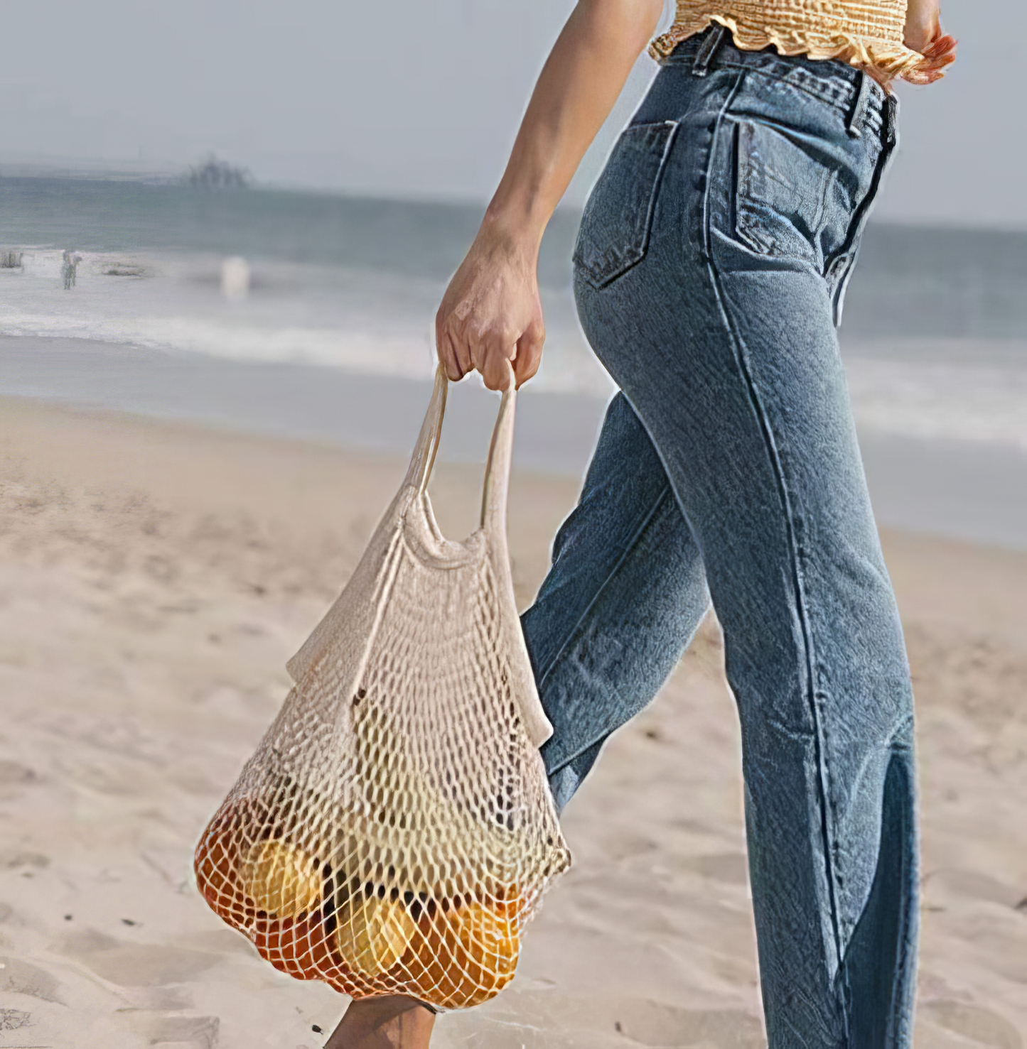 Portable Reusable Cotton Mesh Grocery Bag in Eggplant