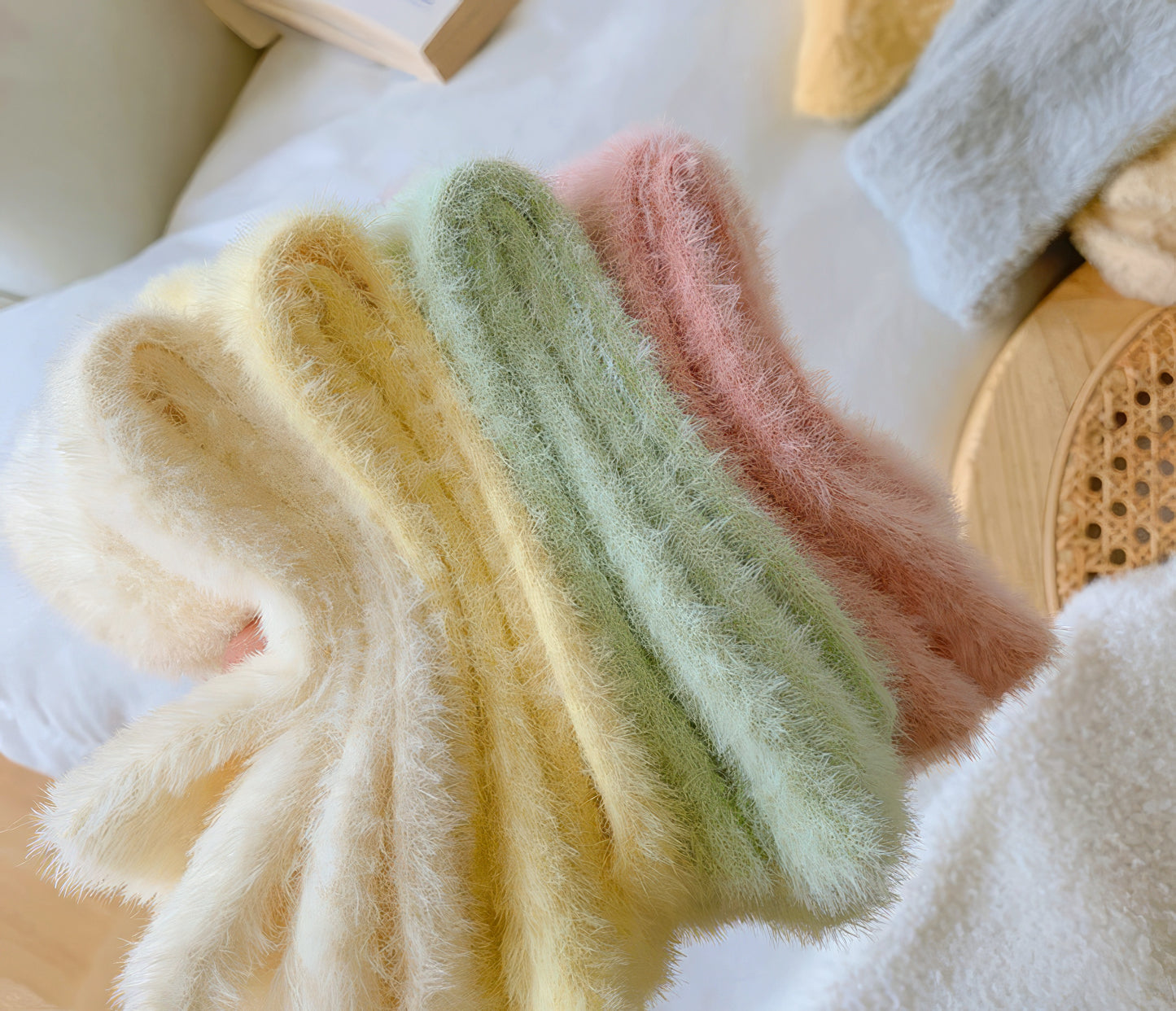 Mink Pile Socks in Blush