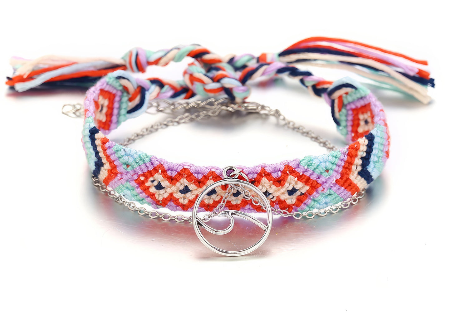 Retro Hand Woven Alloy Wave Pendant Anklet