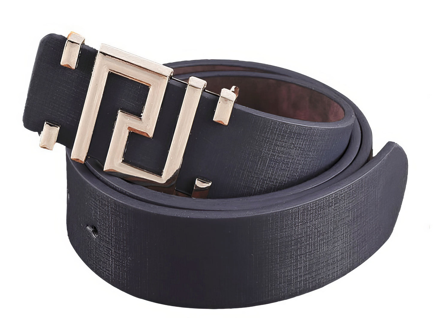 Greek Key Leather Belt for Man or Woman in Black