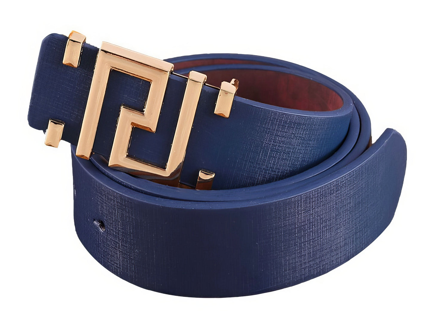 Greek Key Leather Belt for Man or Woman in Navy