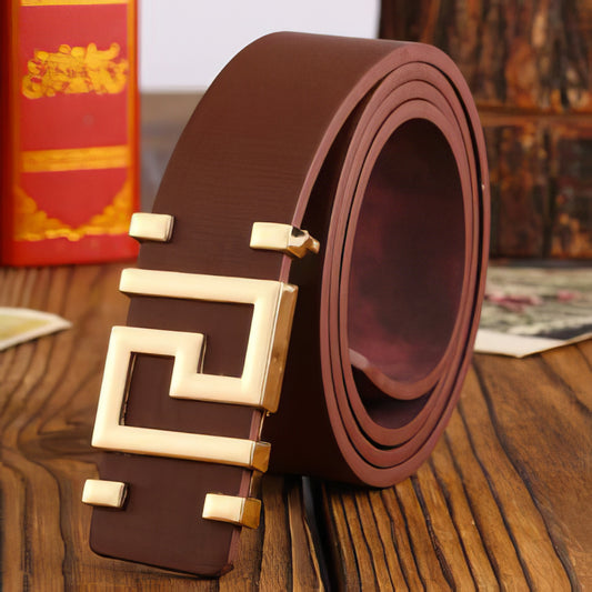 Greek Key Leather Belt for Man or Woman in Umber