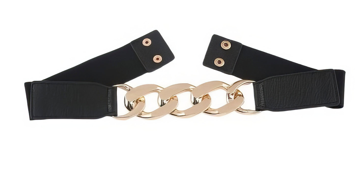 Gold Toned Chain elastic Cumberland Belt in Black