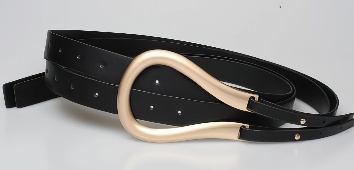 Big Buckle Alloy Belt with Double Straps in Black