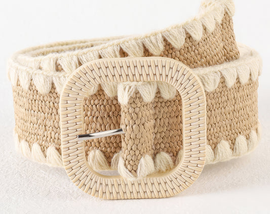 Bohemian Braided Straw Elastic Belt in Natural