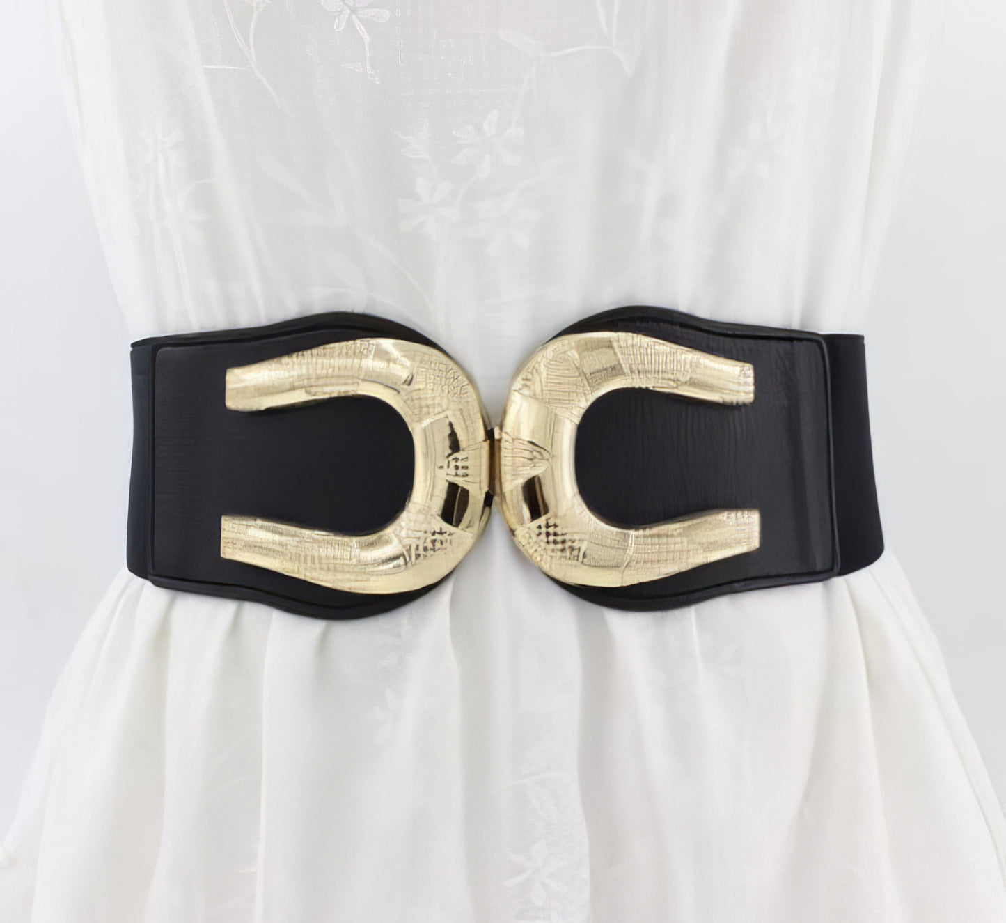 Double U-Shaped Elastic Cumberland Belt in Black