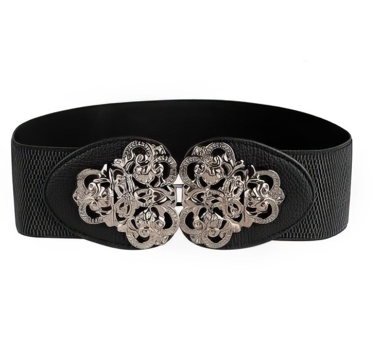 Double Medallion-Shaped Elastic Cumberland Belt in Bronze and Black