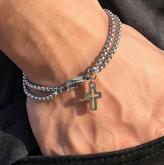 Stainless Steel Chain Cross Pendant Bracelet