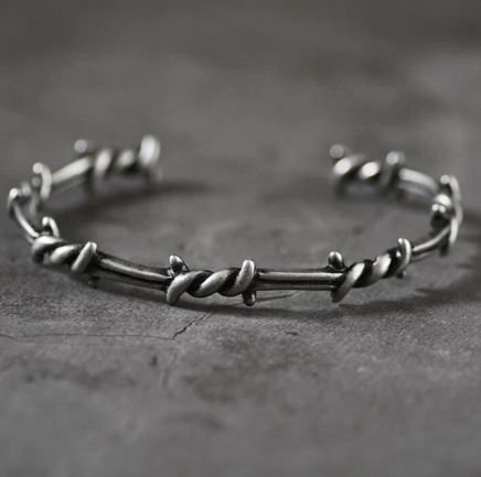 Thorn Line Geometric Sleeve Barbed Wire Open Bangle