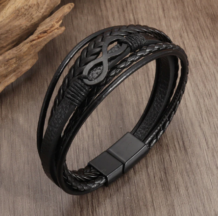 Invinity Multilayer Braided Leather Wrap Bracelet