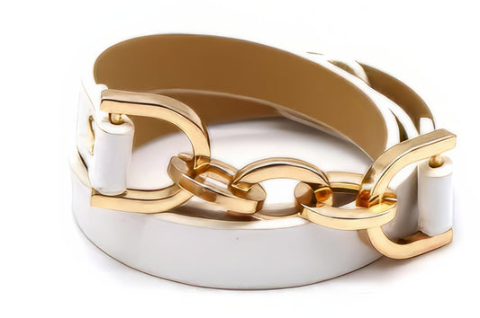 Fashion Leather and Chain Bracelets in White and Gold