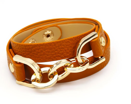 Fashion Leather and Chain Bracelets in Butterscotch and Gold