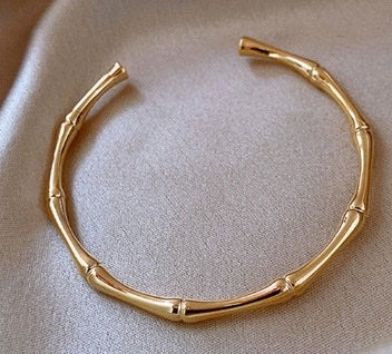 Metal Bamboo Shaped Open Bangle Bracelet in Gold