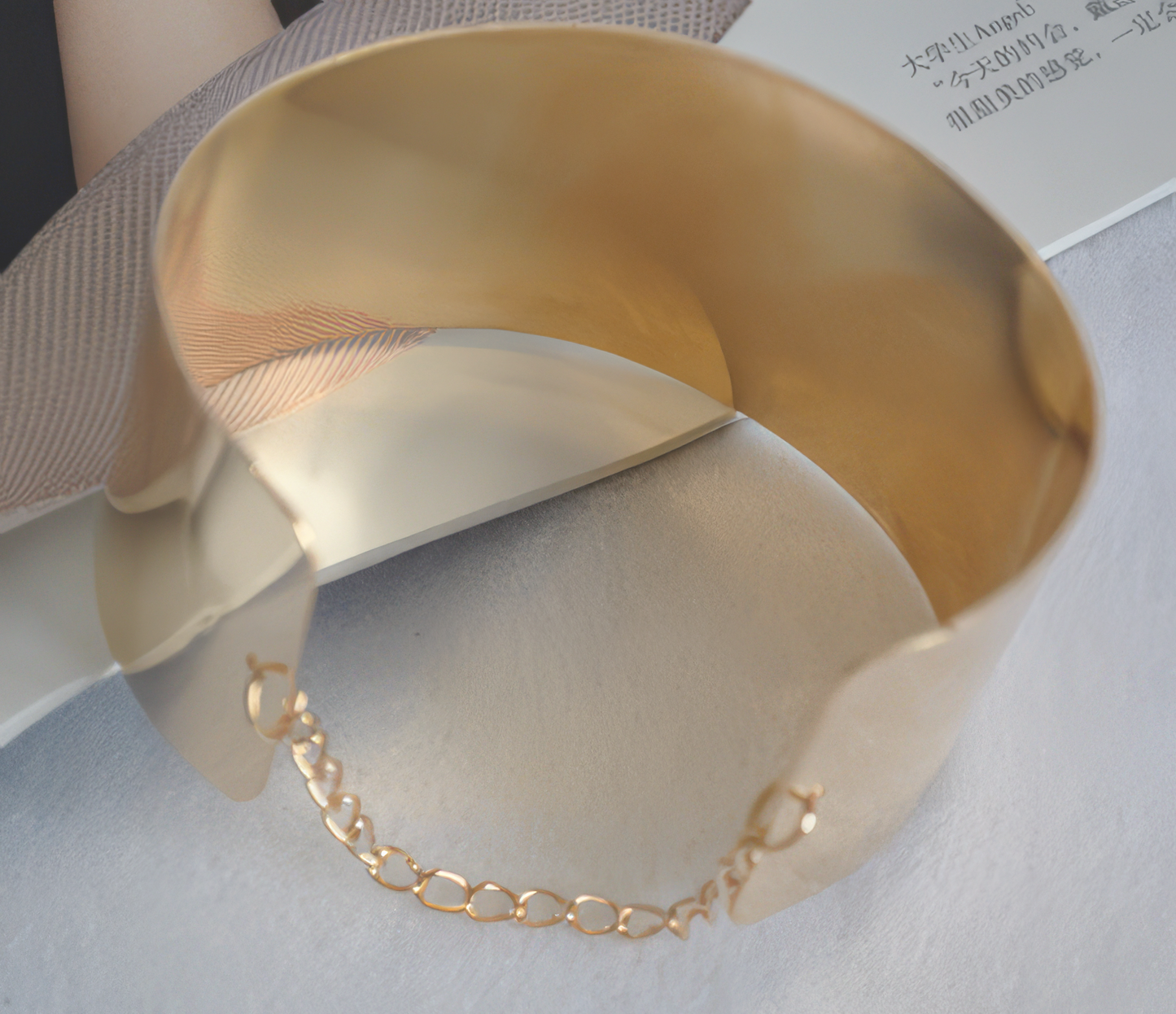 Metallic Gold Chained Wide Bracelet Bangle in Gold