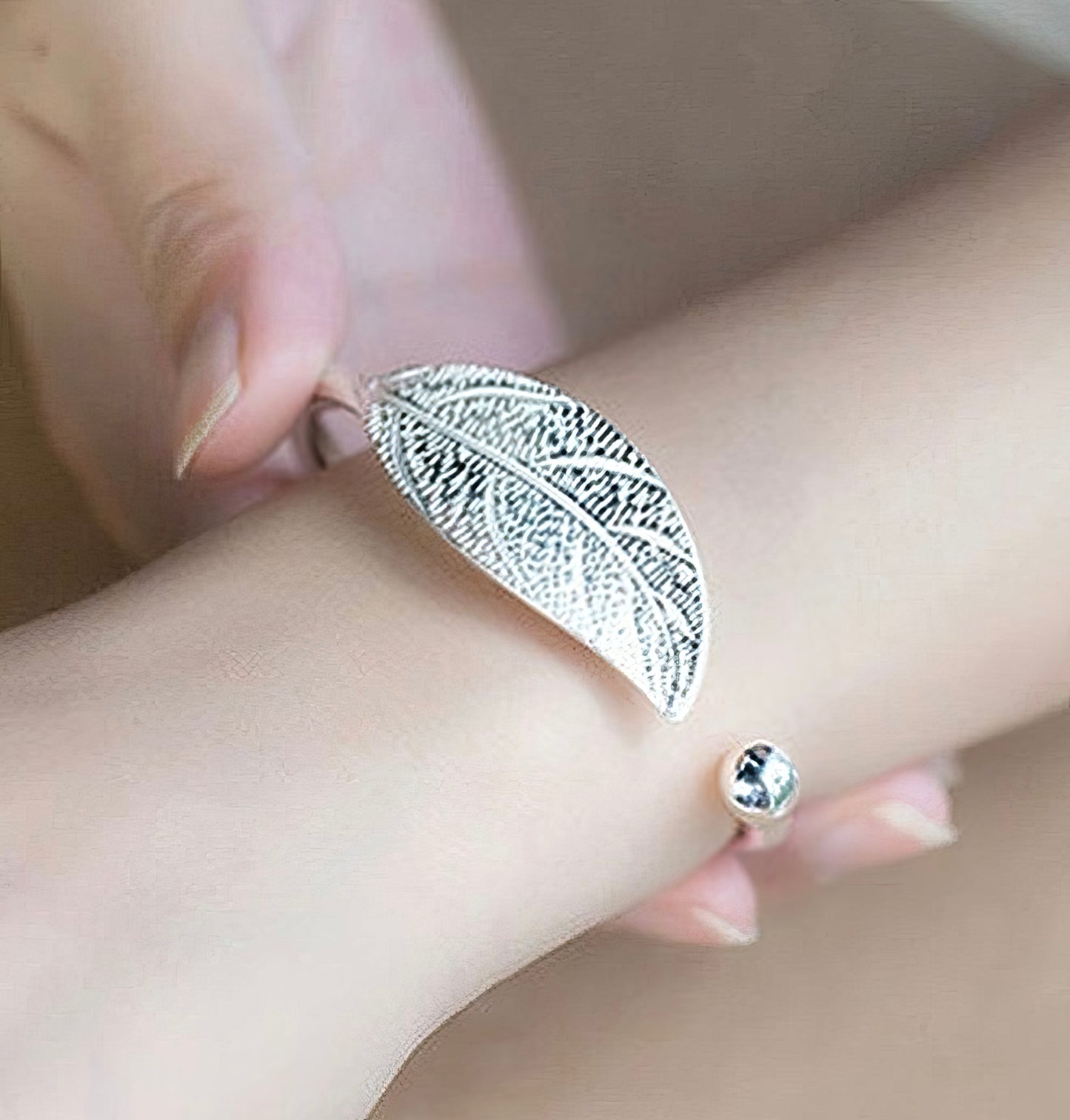 Silver Plated Leaf Bangle Bracelet