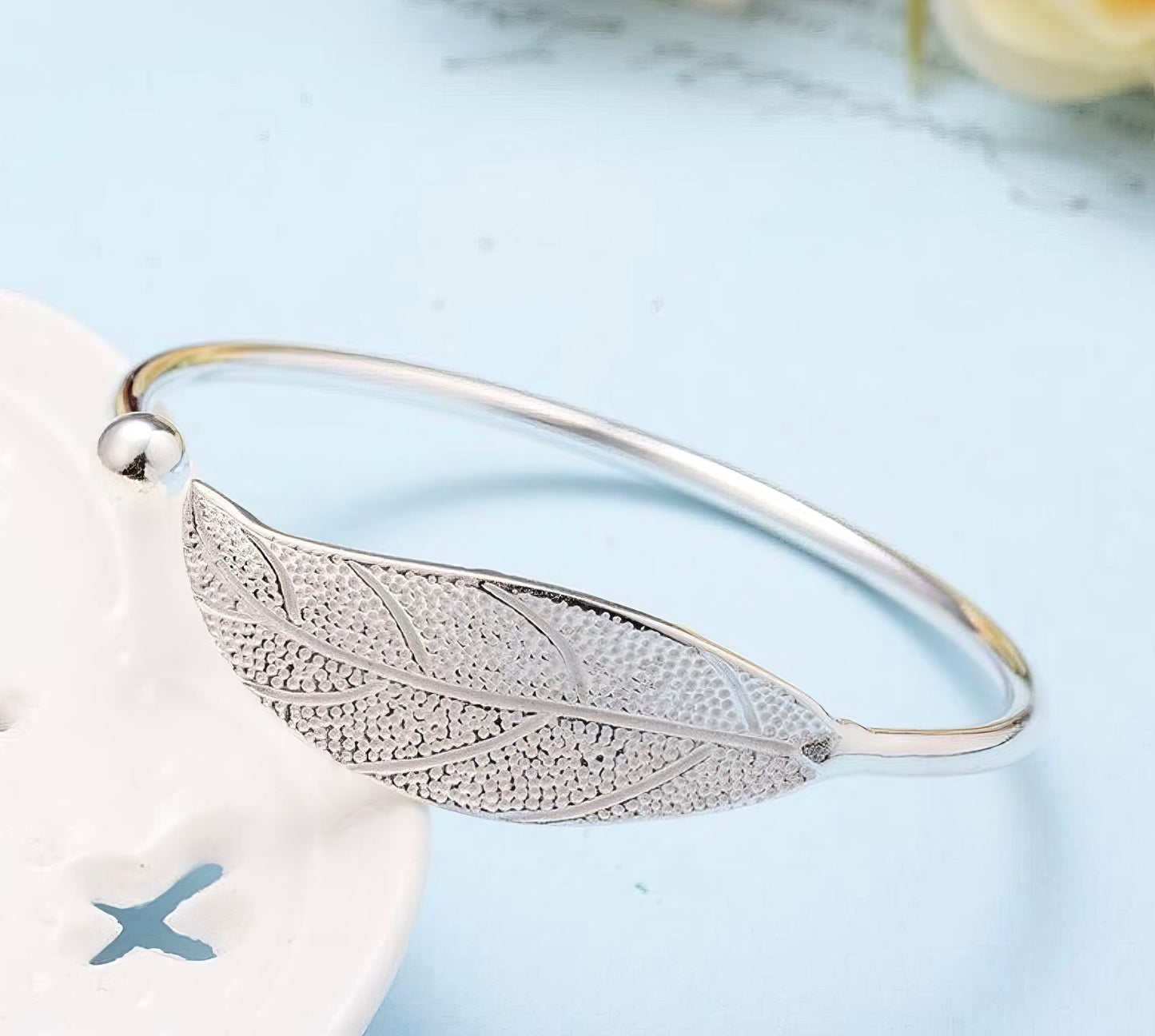 Silver Plated Leaf Bangle Bracelet